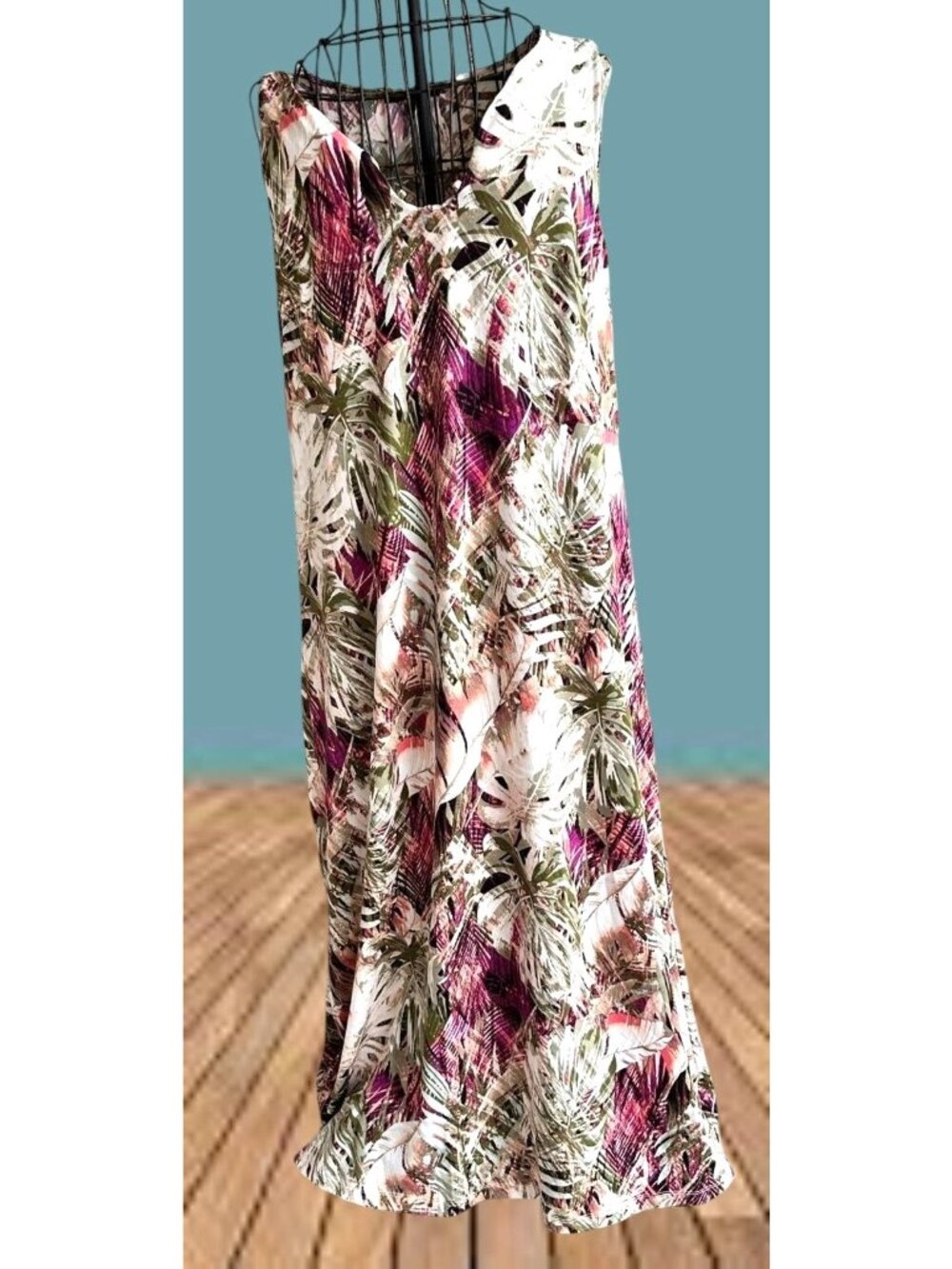 Ellen Weaver Maxi Dress Large Sleeveless Flowy Abstract Leaves Casual Cruise